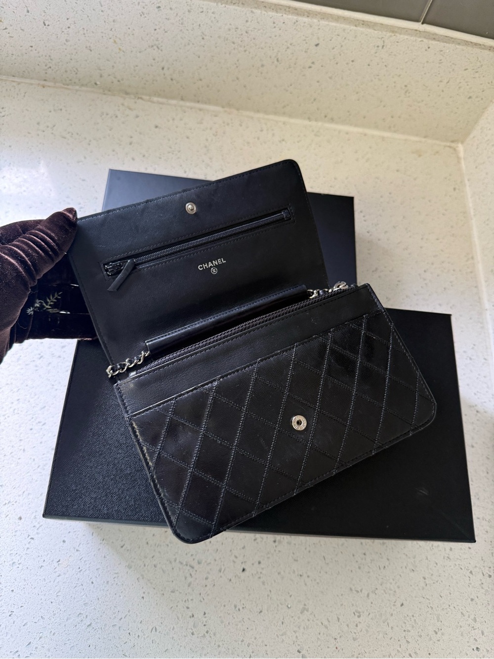 CHANEL Black Quilted Lambskin wallet on chain  Bag with Silver Chain - Picture 3 of 9